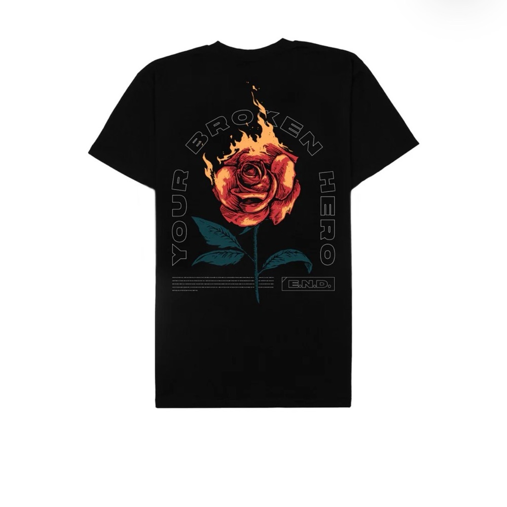 YOUR BROKEN HERO BURNING ROSE TEE sz‎ Small